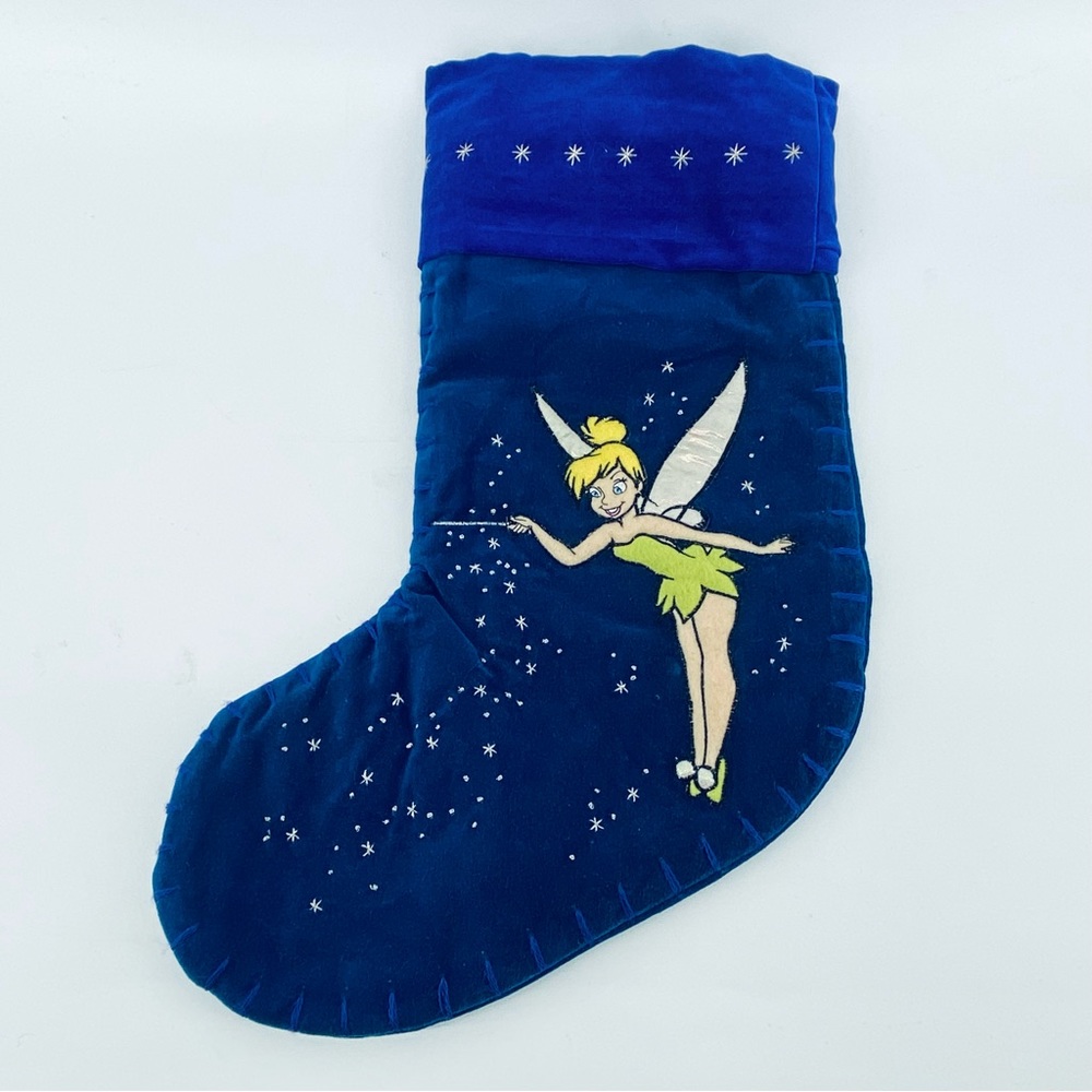 Disney Store 1999 VTG Tinkerbell Velvet Purple 17" Xmas Embroidered Stocking